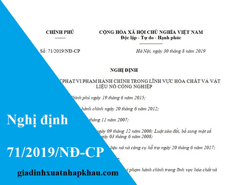 Nghị định 71/2019/NĐ-CP về xử phạt vi phạm hành chính về Hóa chất và vật liệu nổ công nghiệp